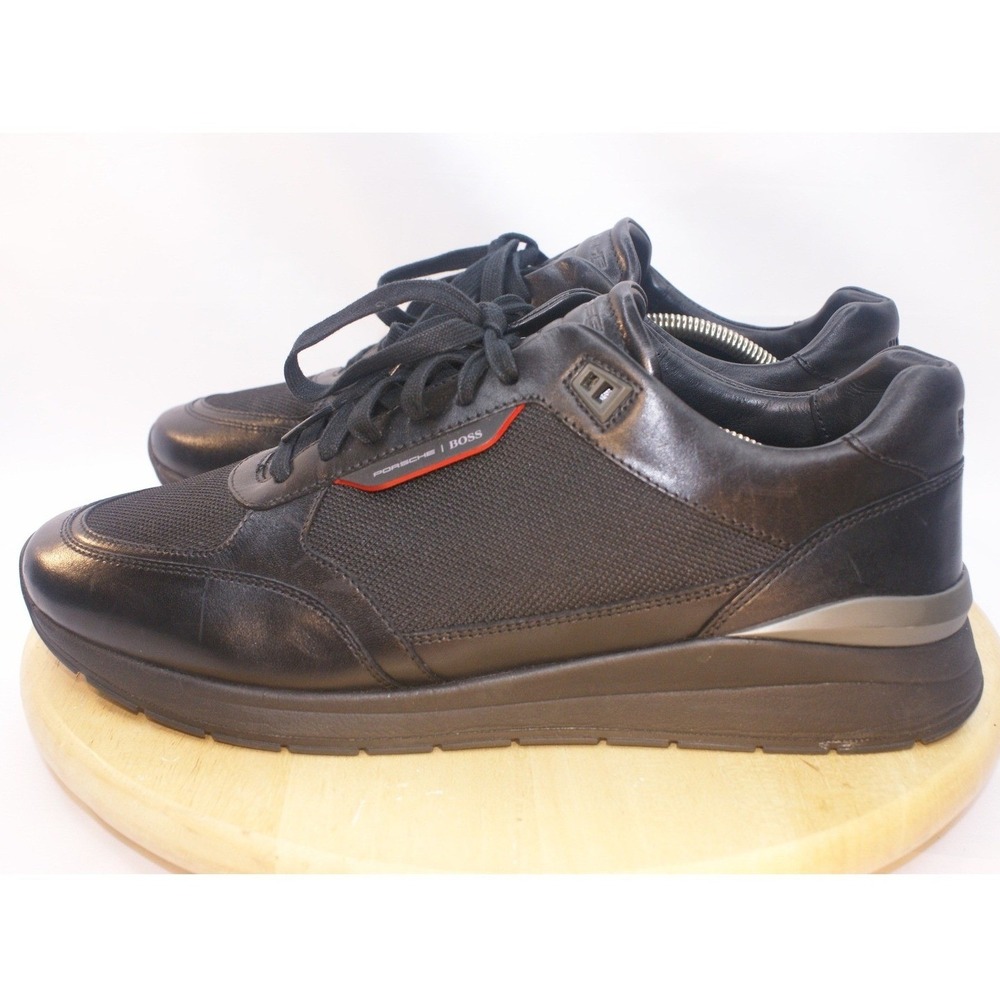 BOSS x Porsche Mens Black Leather Mesh Low Top Sneakers Shoes US 10.5
